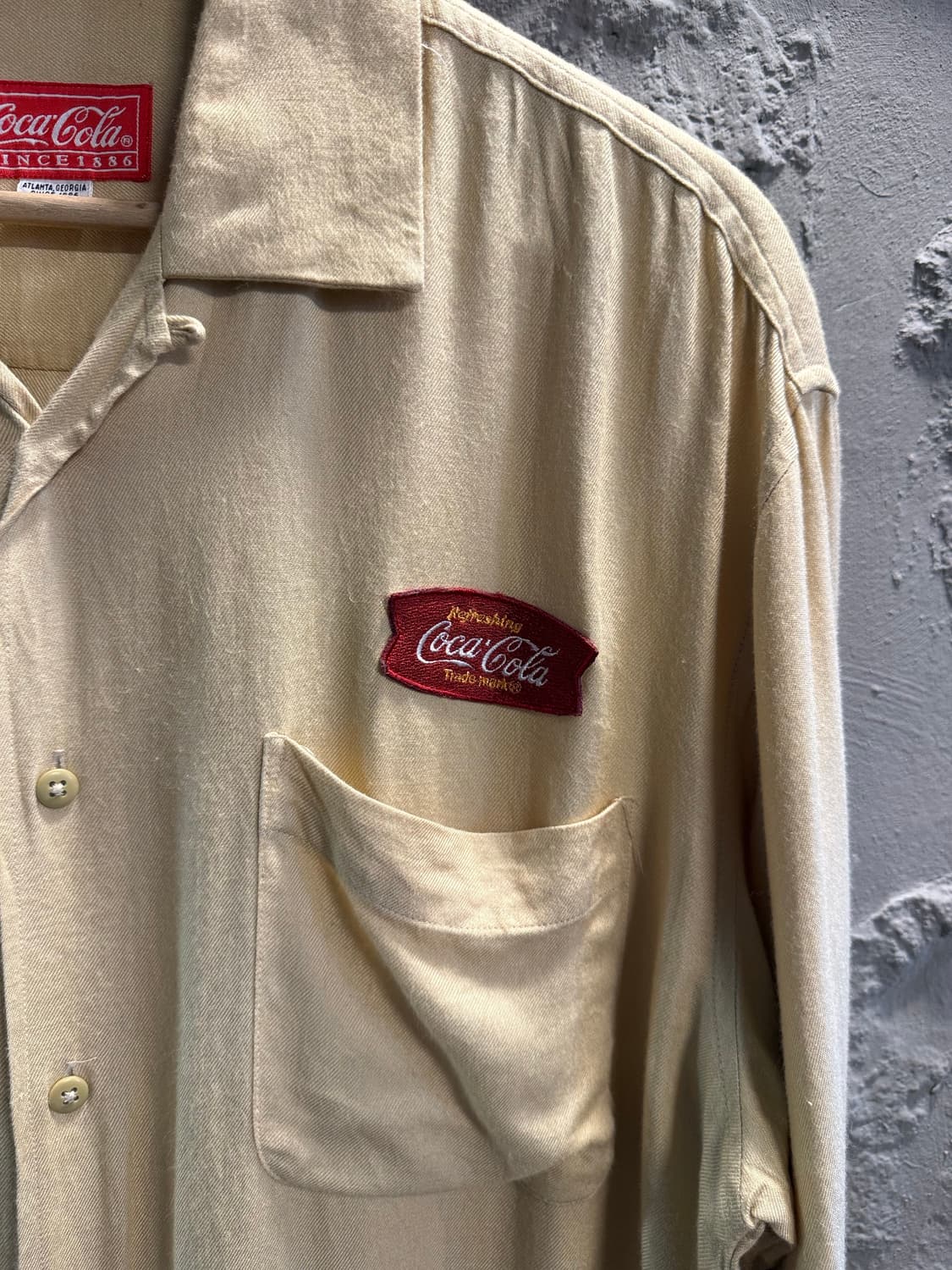 M 코카콜라 COCA-COLA 레트로 오픈카라 레이온 셔츠 옐로우 상품이미지3