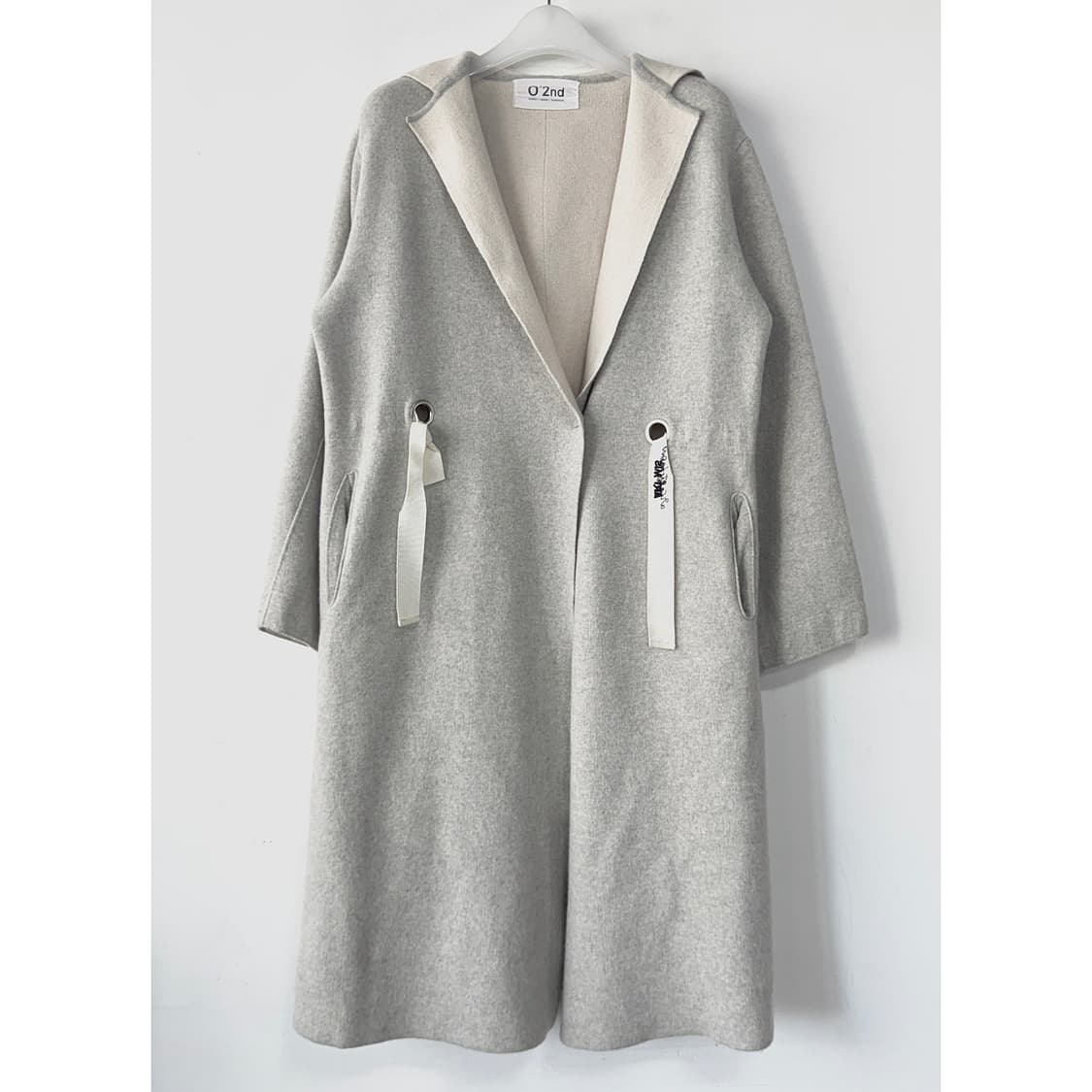 오즈세컨 울 솔리드 후드 롱 코트 상품이미지2