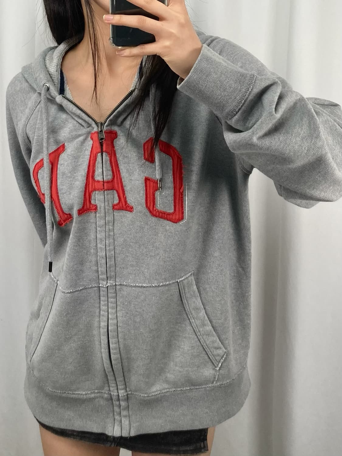 갭 레드 빅로고 그레이 후드집업 상품이미지3