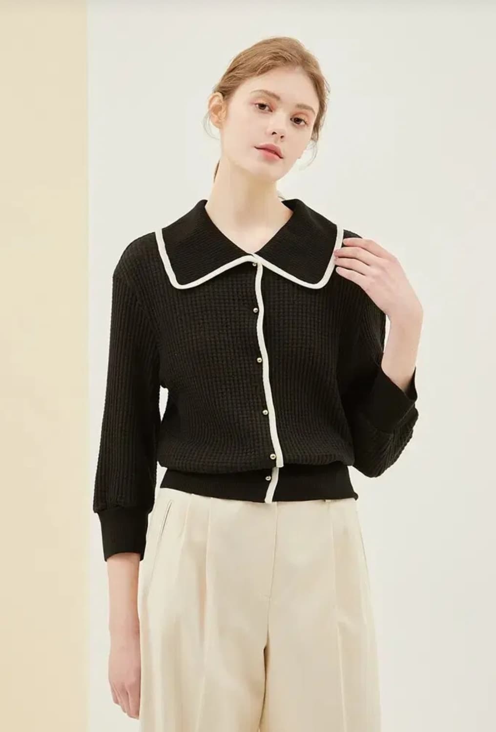 한섬 SJSJ 2022 배색 카라 골지 니트 82-94-160사이즈 상품이미지1