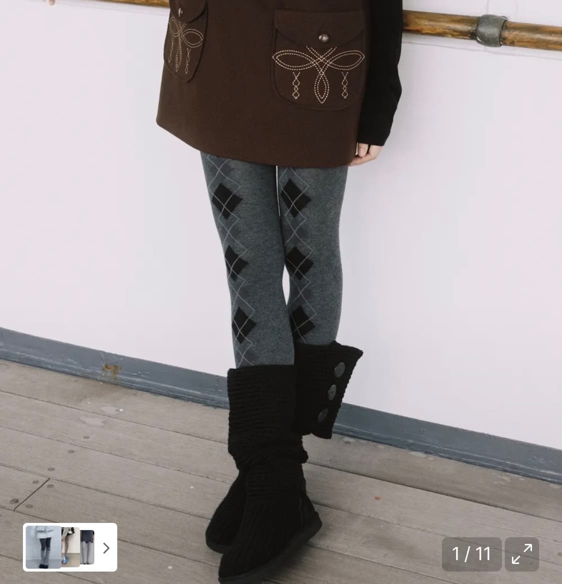 오헤시오 아가일 패턴 스타킹 타이즈 그레이 상품이미지1