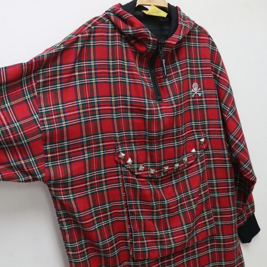 슈퍼러버즈 레드 체크 스컬 자수 롱 후드 60313 상품이미지7