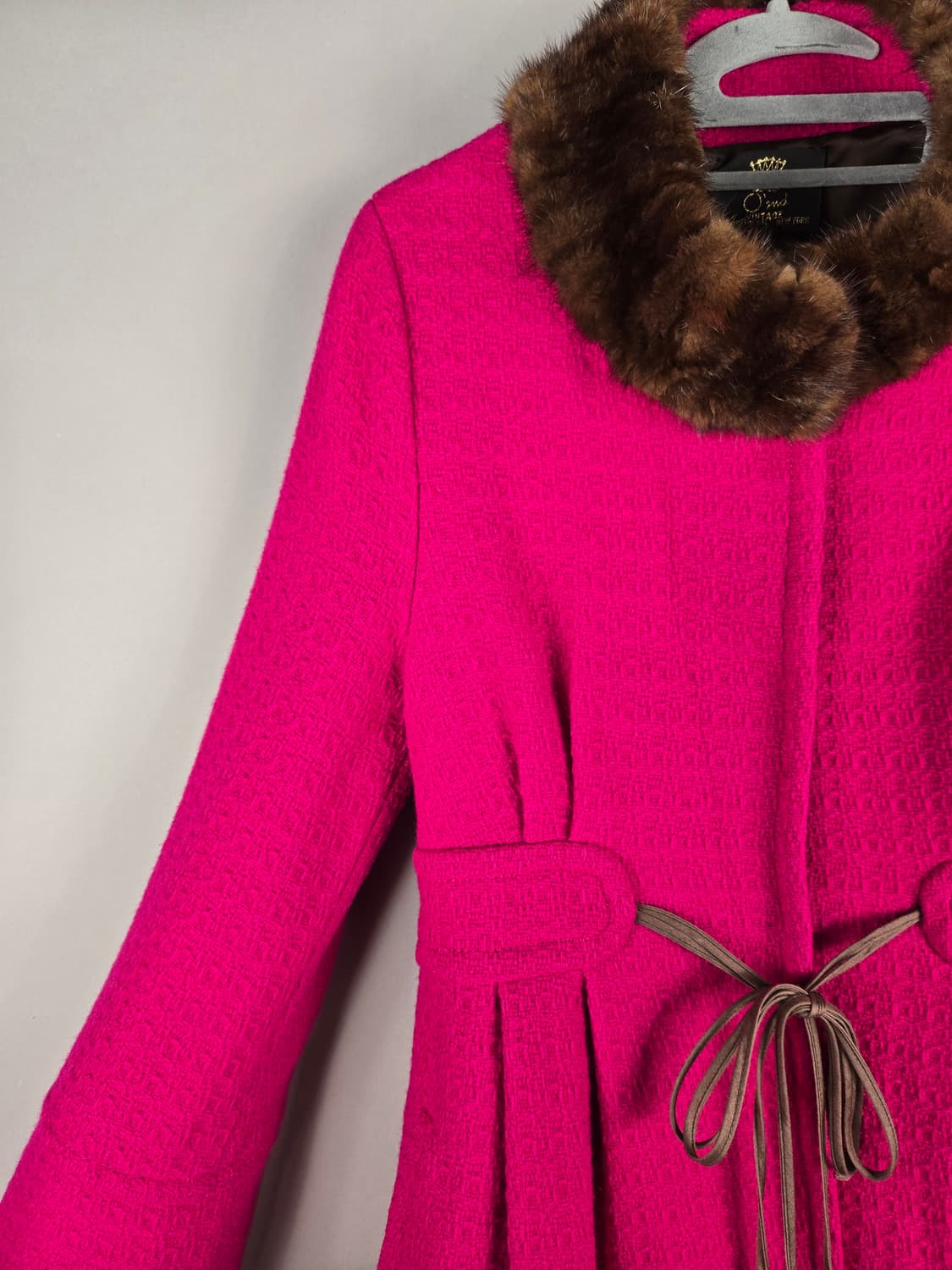 [무료배송]오즈세컨 55 여성 밍크 배색 울 코트 푸시아 핑크 상품이미지3