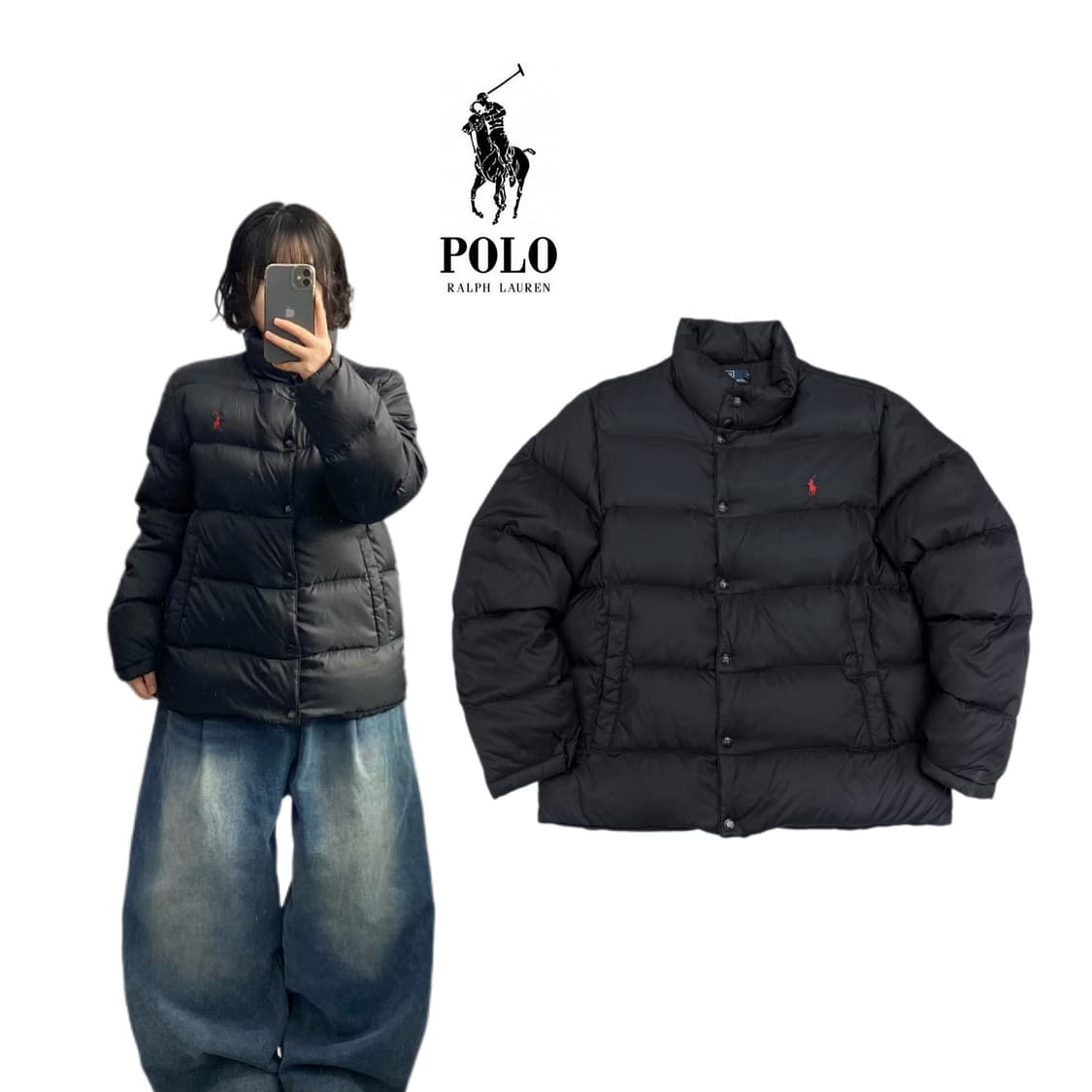 폴로 포니 구스다운 푸퍼 패딩 블랙 상품이미지1