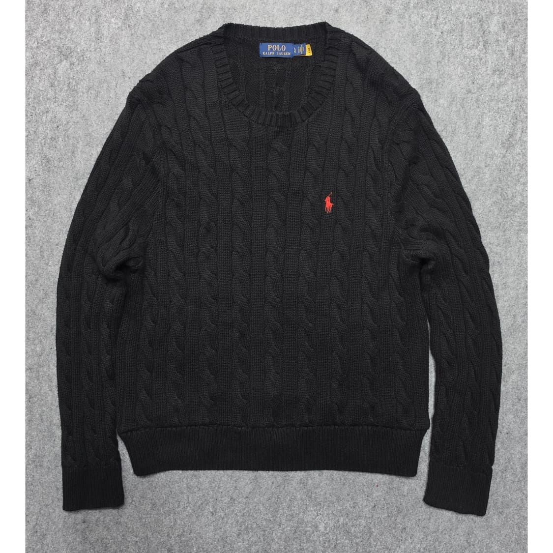 폴로 랄프로렌 꽈배기 케이블 큐알택 니트 블랙 /레드 포니 L 상품이미지1