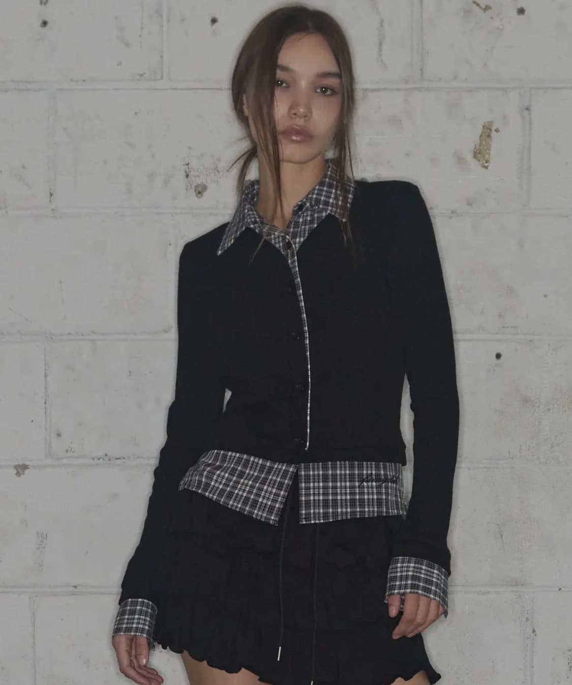 팬시클럽 체크 셔츠 레이어드 가디건 판매해요 니트 롱슬리브 상품이미지5