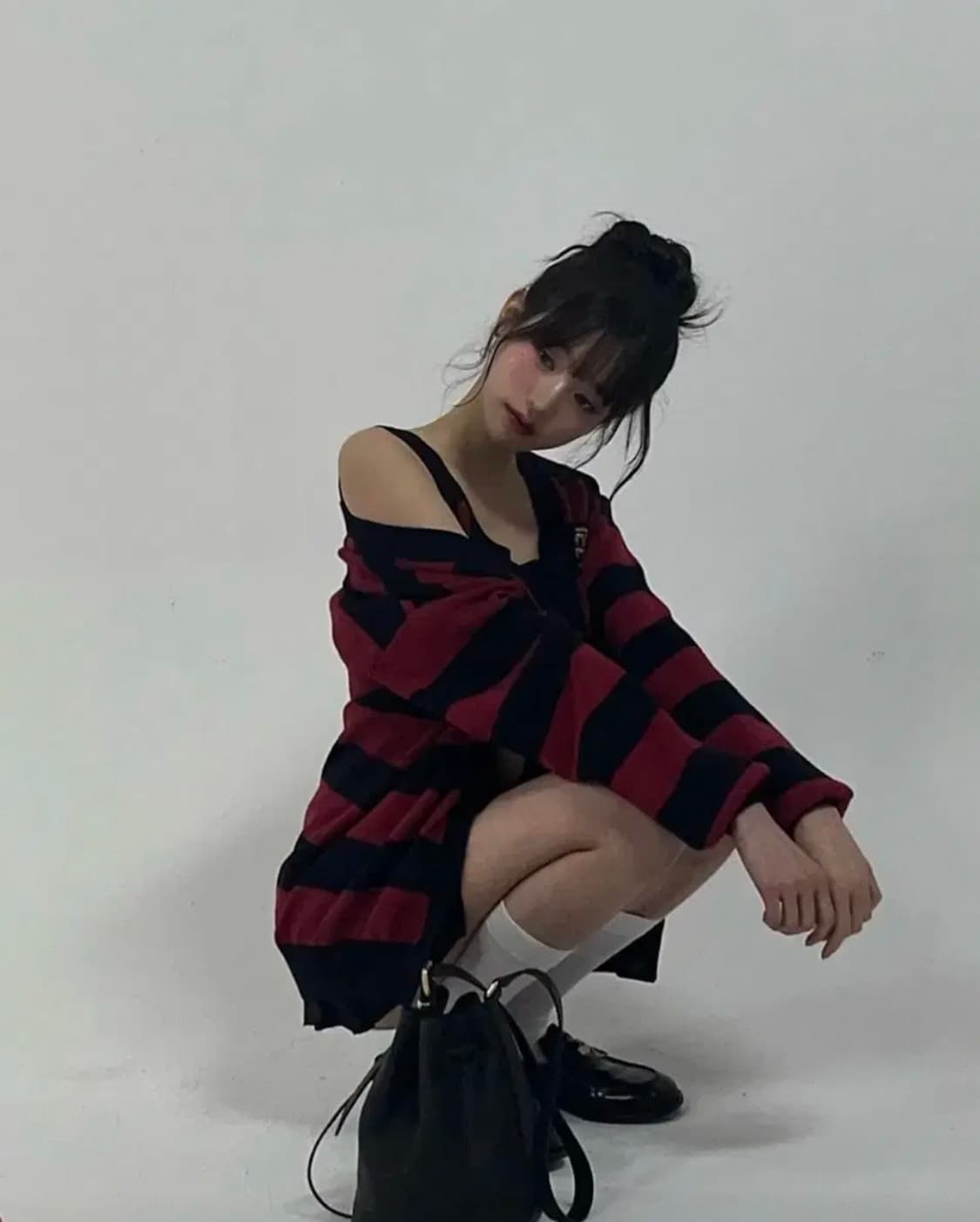 [크롭탑/장원영착용] 미우미우 스트라이프 크롭 니트 탑 상품이미지5