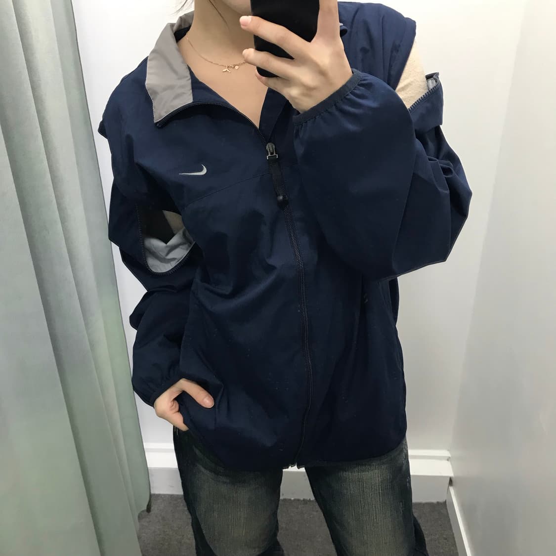 나이키 네이비 팔 탈부착 바람막이 상품이미지6