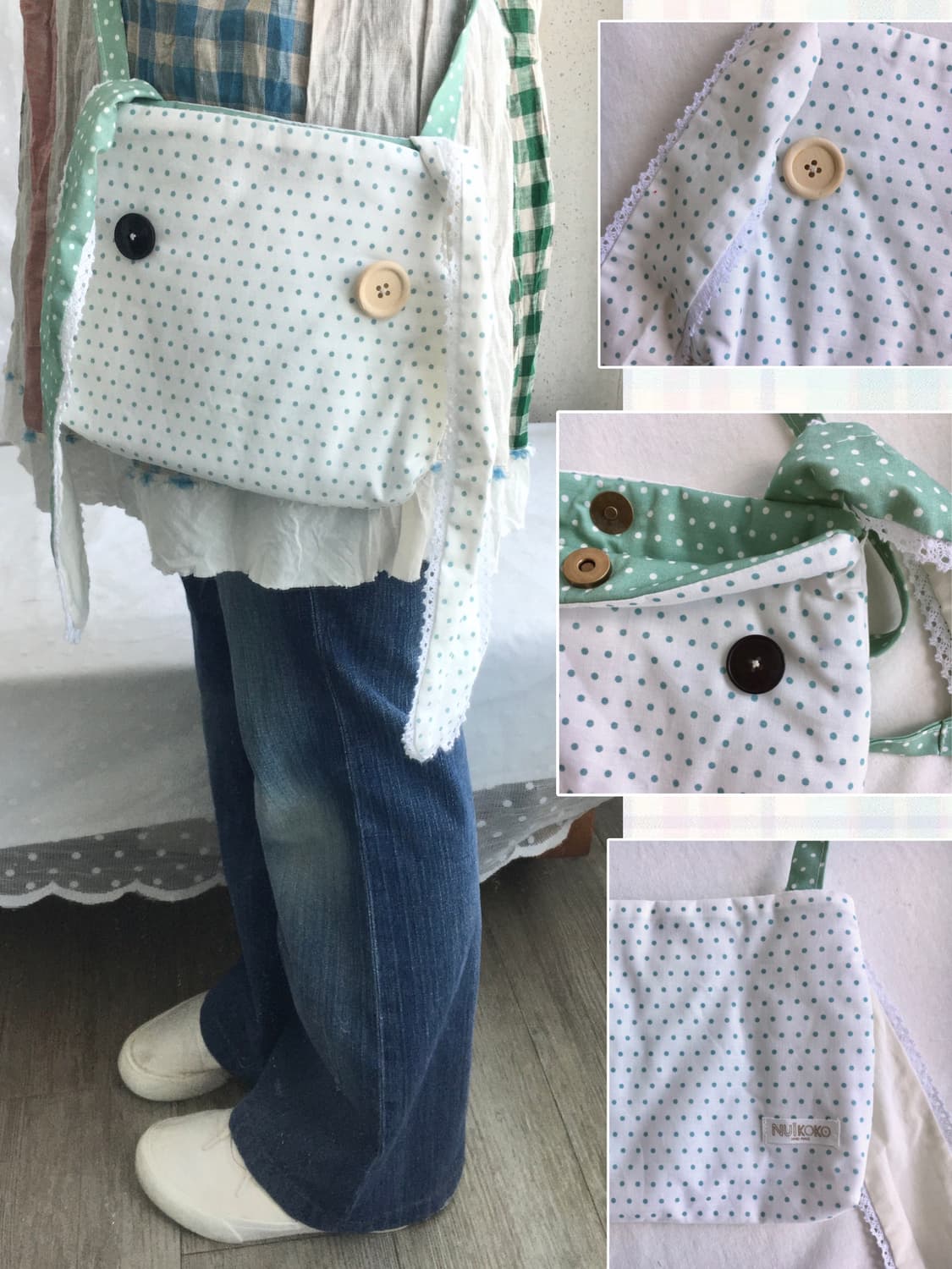 [HANDMADE] 핸드메이드 민트 도트 토끼 크로스백 모리걸 상품이미지1