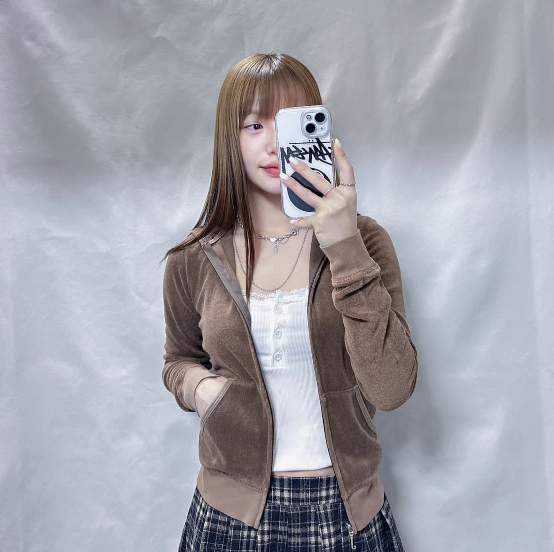 쥬시꾸띄르 브라운 테리소재 딱붙핏 후드집업  상품이미지1