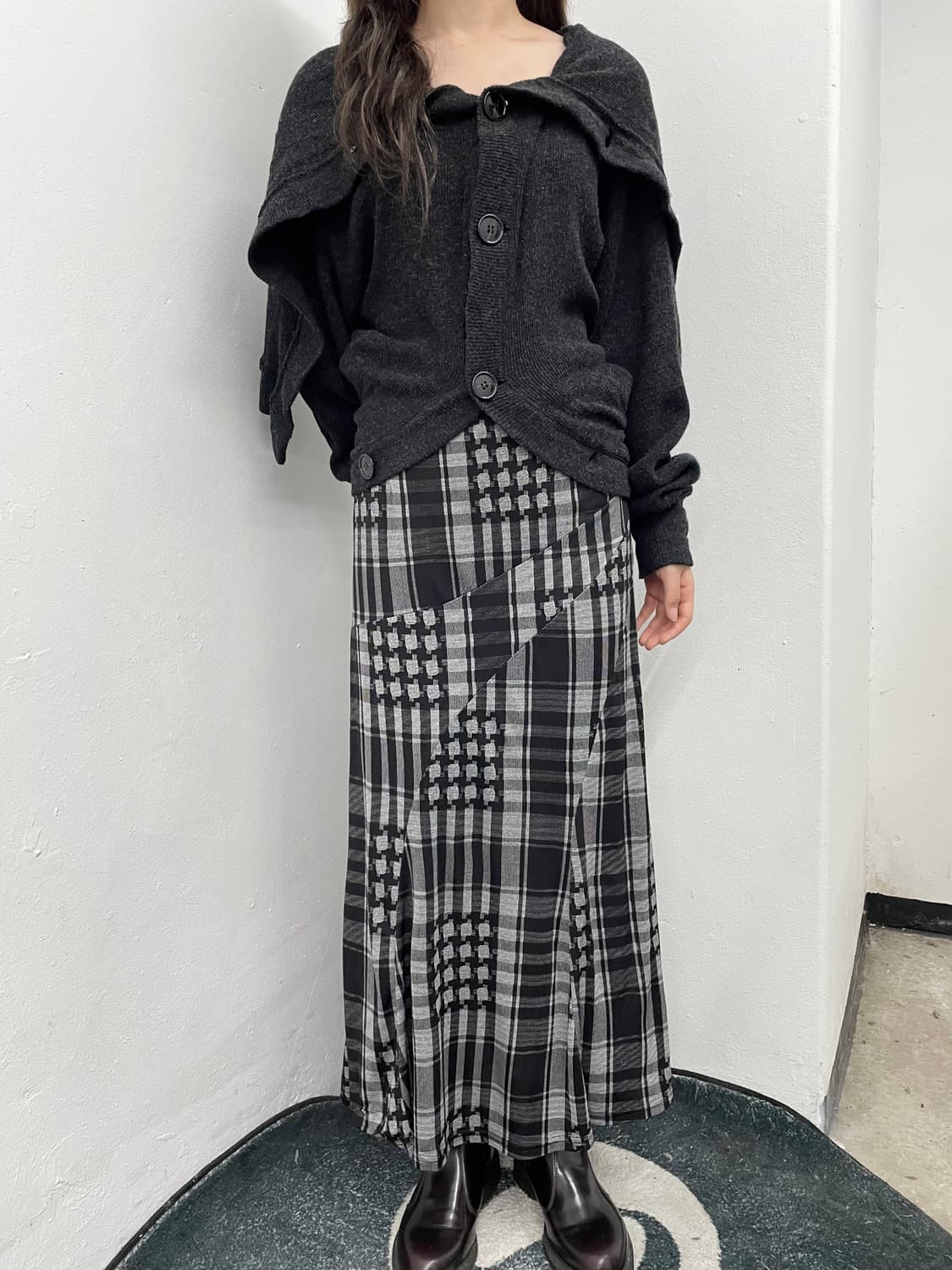 너드 체크 롱스커트 상품이미지3