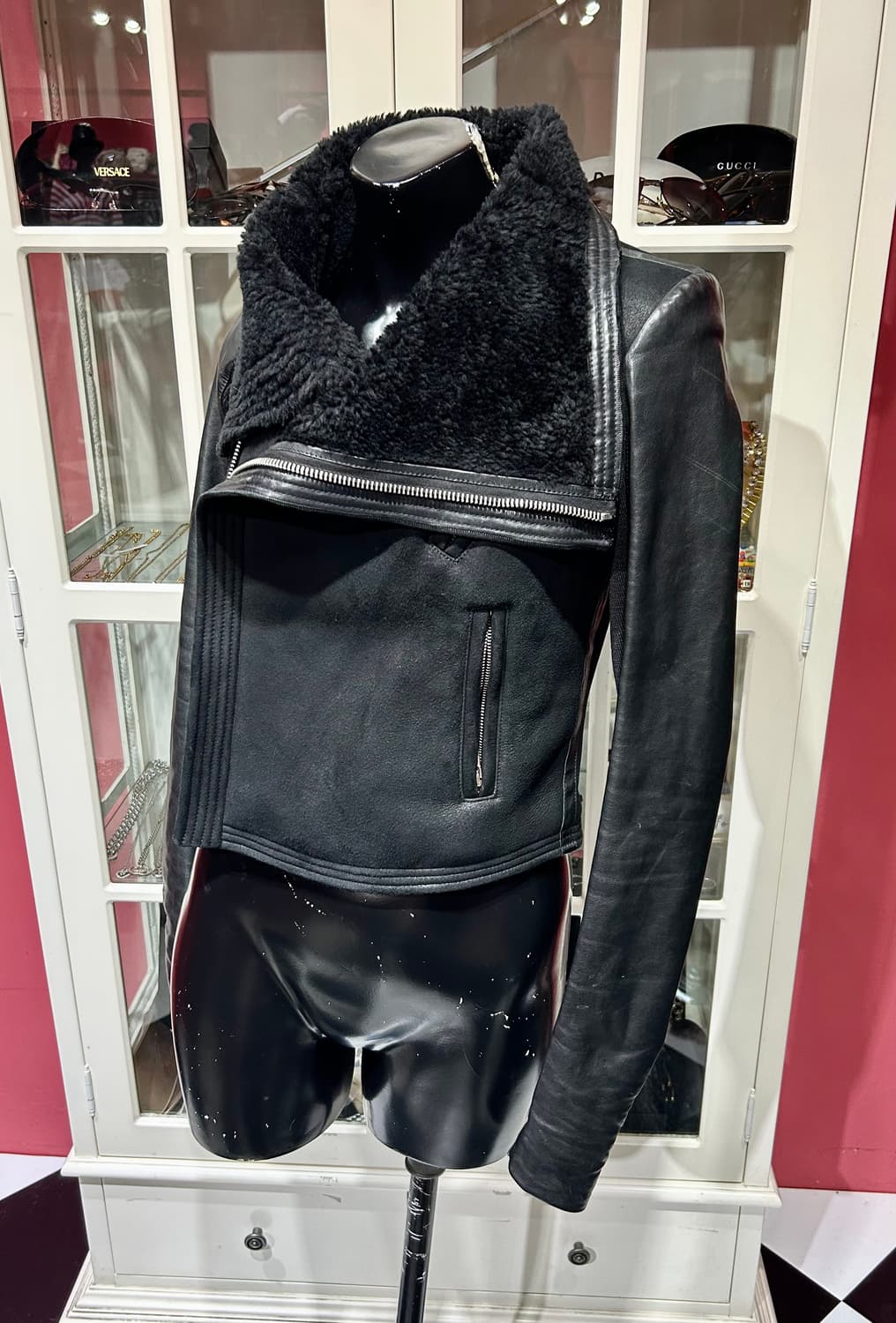 Rick Owens jacket 릭오웬스 퍼 디테일 하이넥 레더자켓 상품이미지1