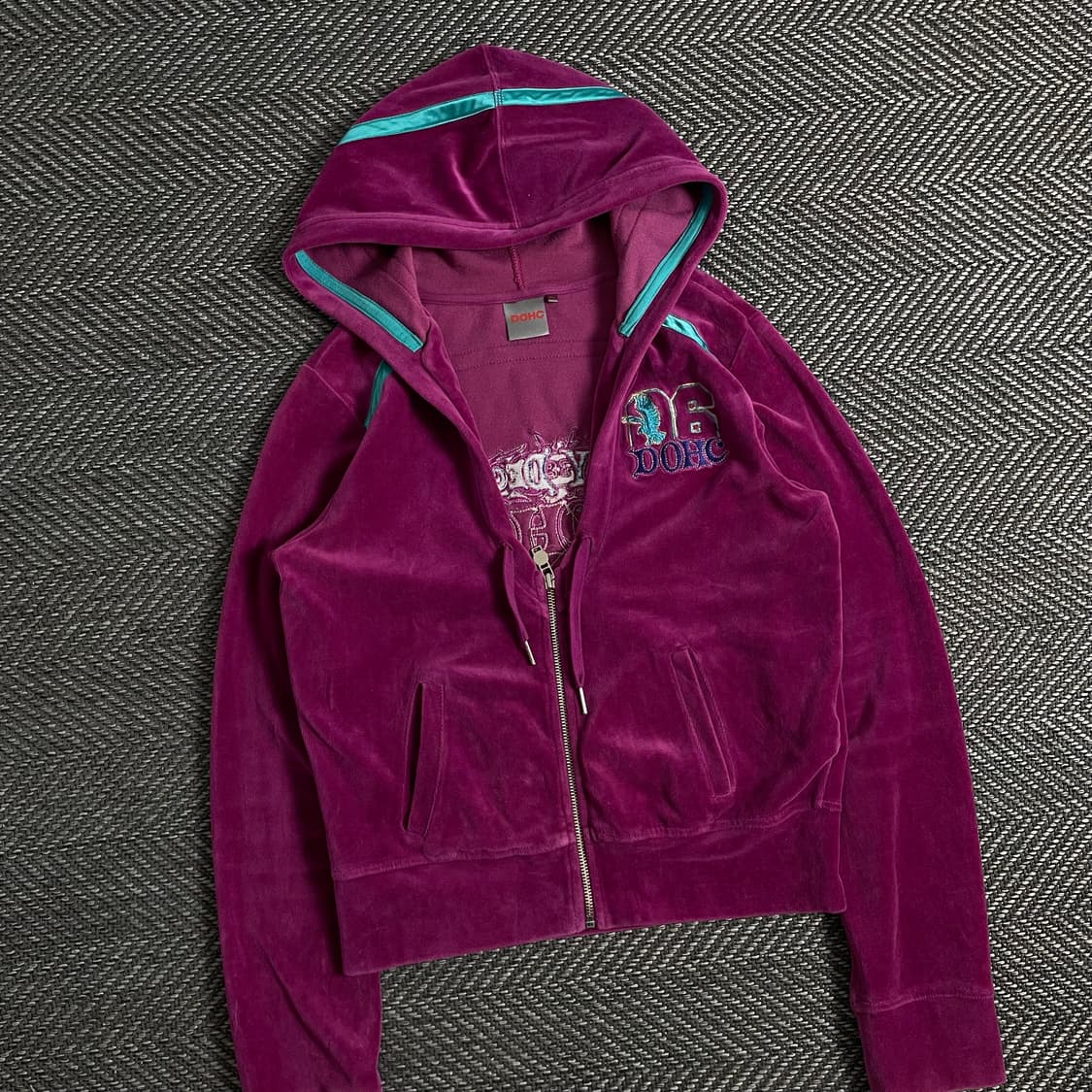 DOHC y2k 빈티지 벨벳 크롭 후드 집업y 2952 상품이미지1
