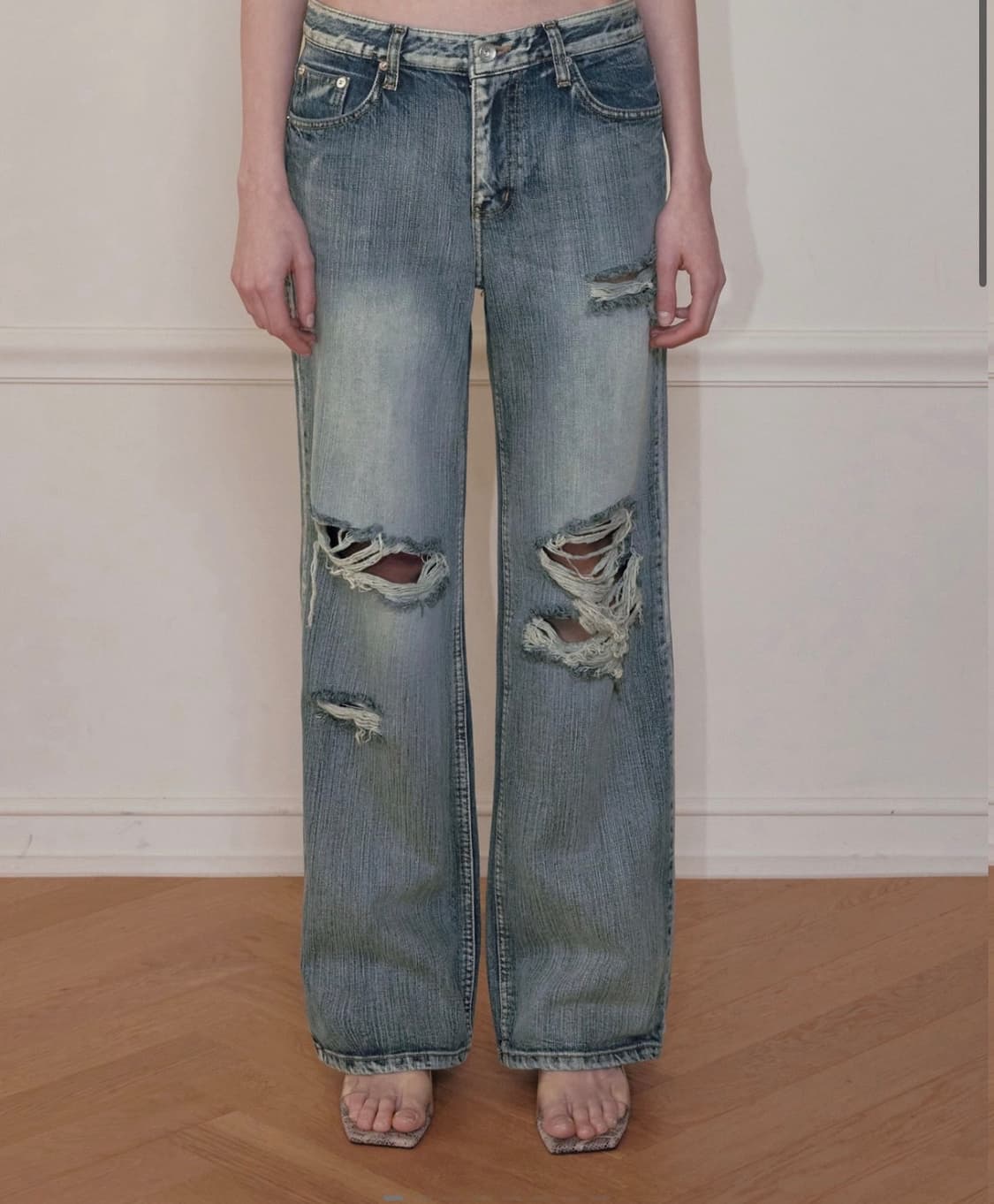 HIGHLIGHT DAMAGE WIDE PANTS BLUE M 상품이미지1