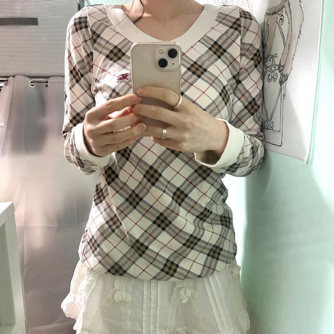 버버리 블루라벨 노바체크 쿨아이보리 롱슬리브 맨투맨 미니원피스 상품이미지1