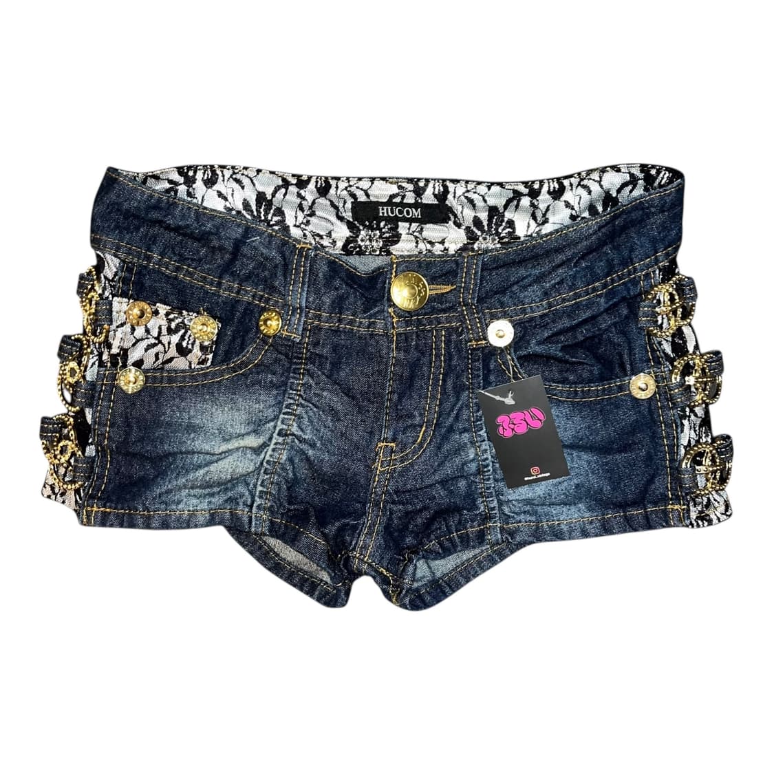 사이드 링 셔링 레이스 데님숏팬츠 갸루y2k펑크 상품이미지1