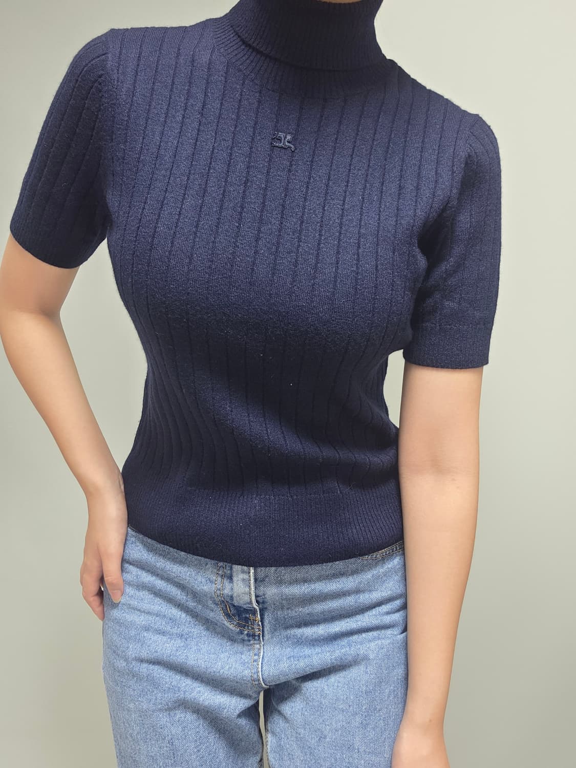 Courrèges / 네이비 골지 반팔 폴라니트 상품이미지6