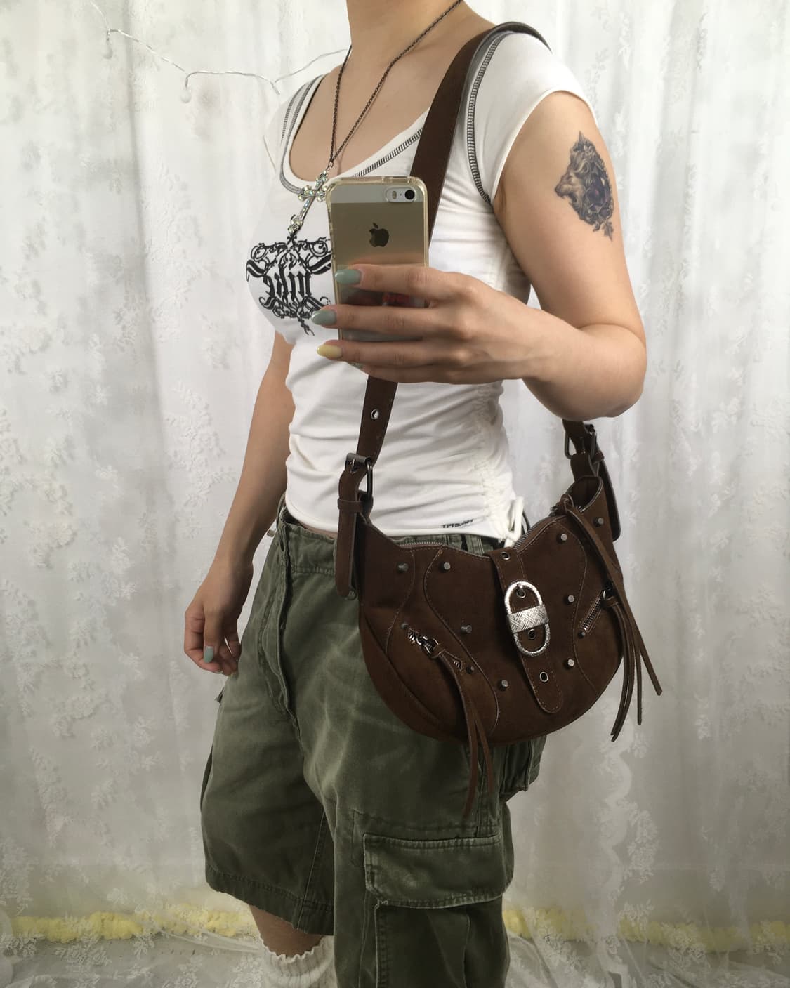Y2K brown suede strap cross bag 상품이미지9