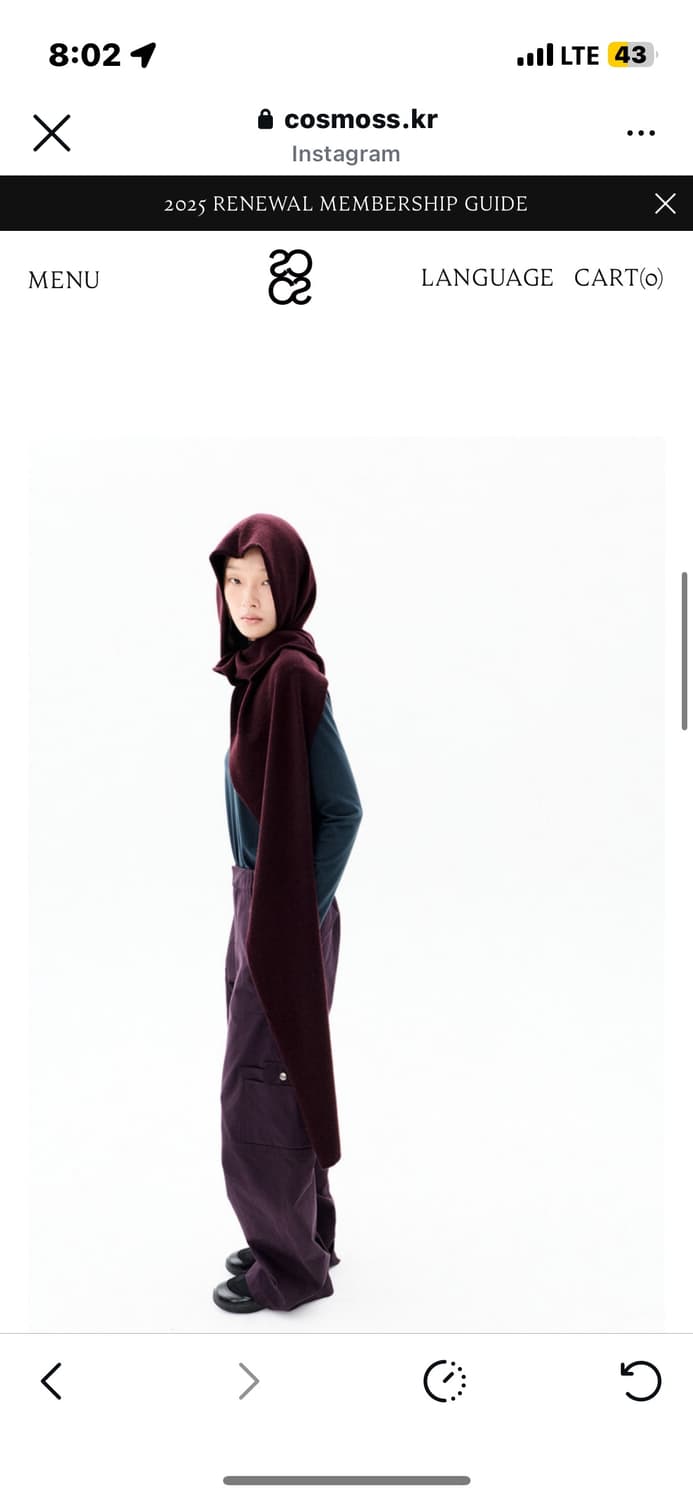 코스모스 WOOL BLEND HOODDED SCARF 버건디 상품이미지1