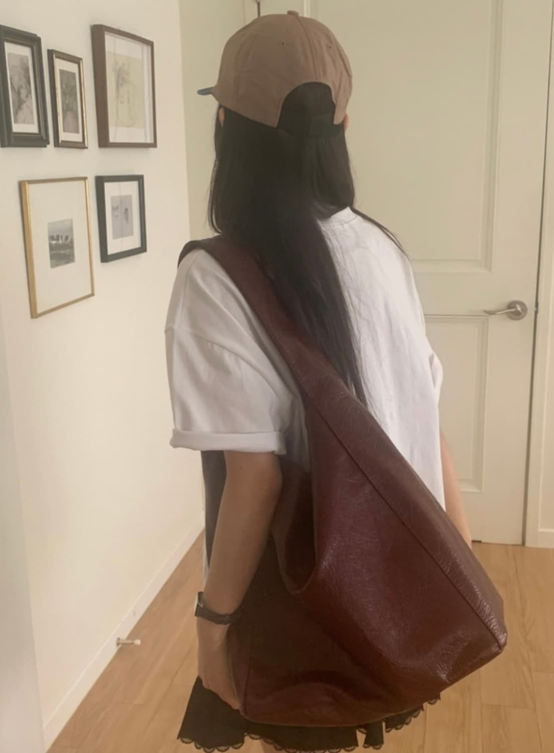 새상품) 버건디 레더 숄더백 가죽 레더 숄더백 보부상백 상품이미지3