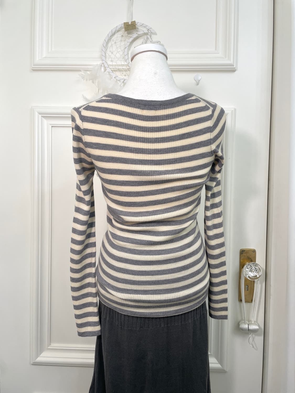 IENA ivory gray stripe bow point wool sl 상품이미지4