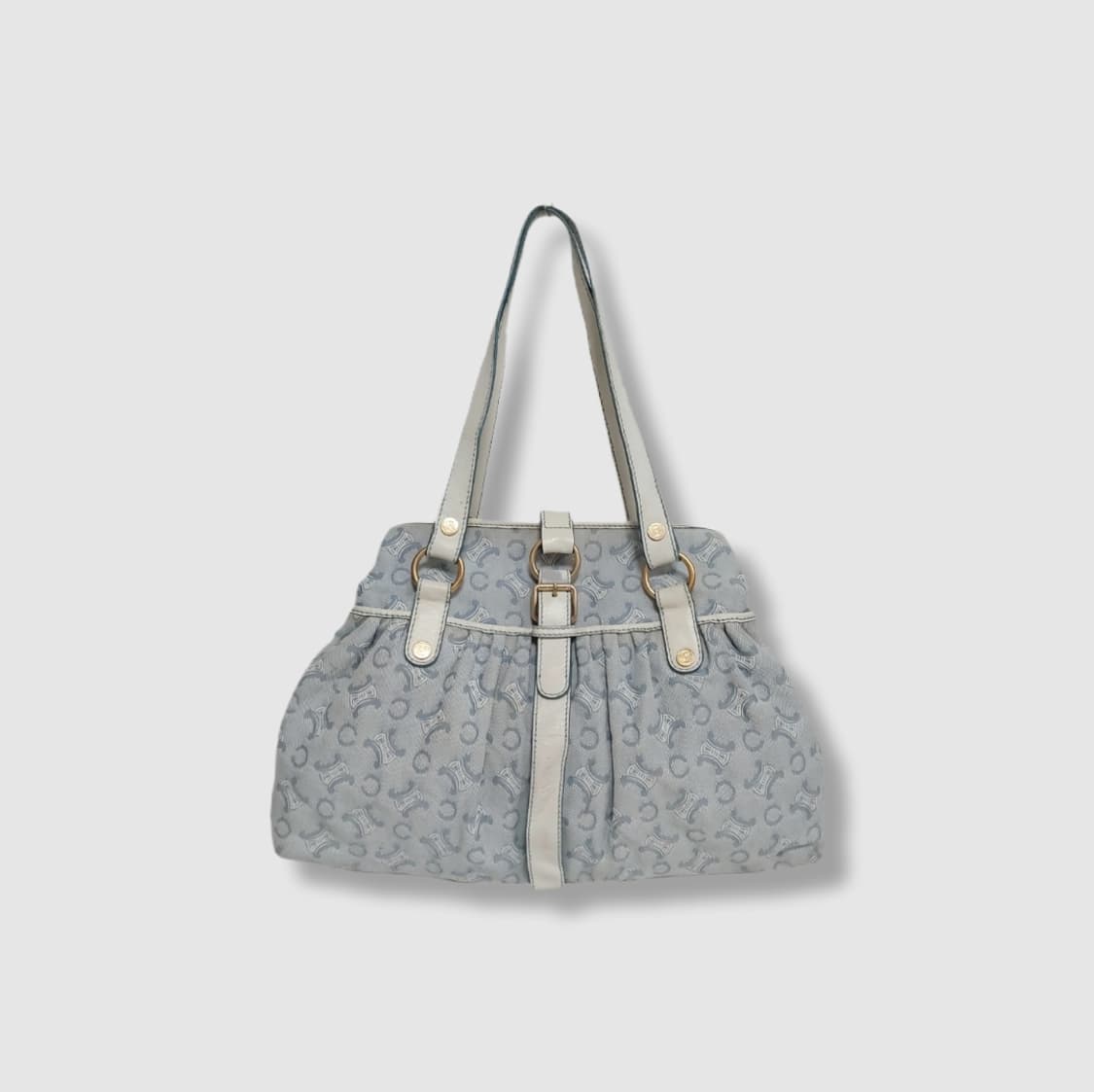 셀린느 빈티지 마카담 트리오페 스카이블루 캔버스 숄더백 상품이미지1