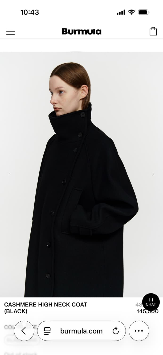 Burmula CASHMERE HIGH NECK COAT(BLACK) 상품이미지2