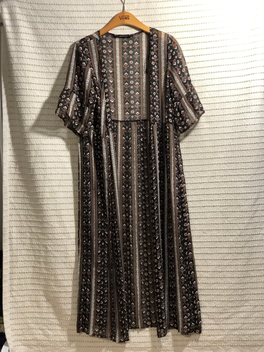 일본 빈티지 히피 보헤미안 블랙 플라워 패턴 쉬폰 원피스 로브 상품이미지2