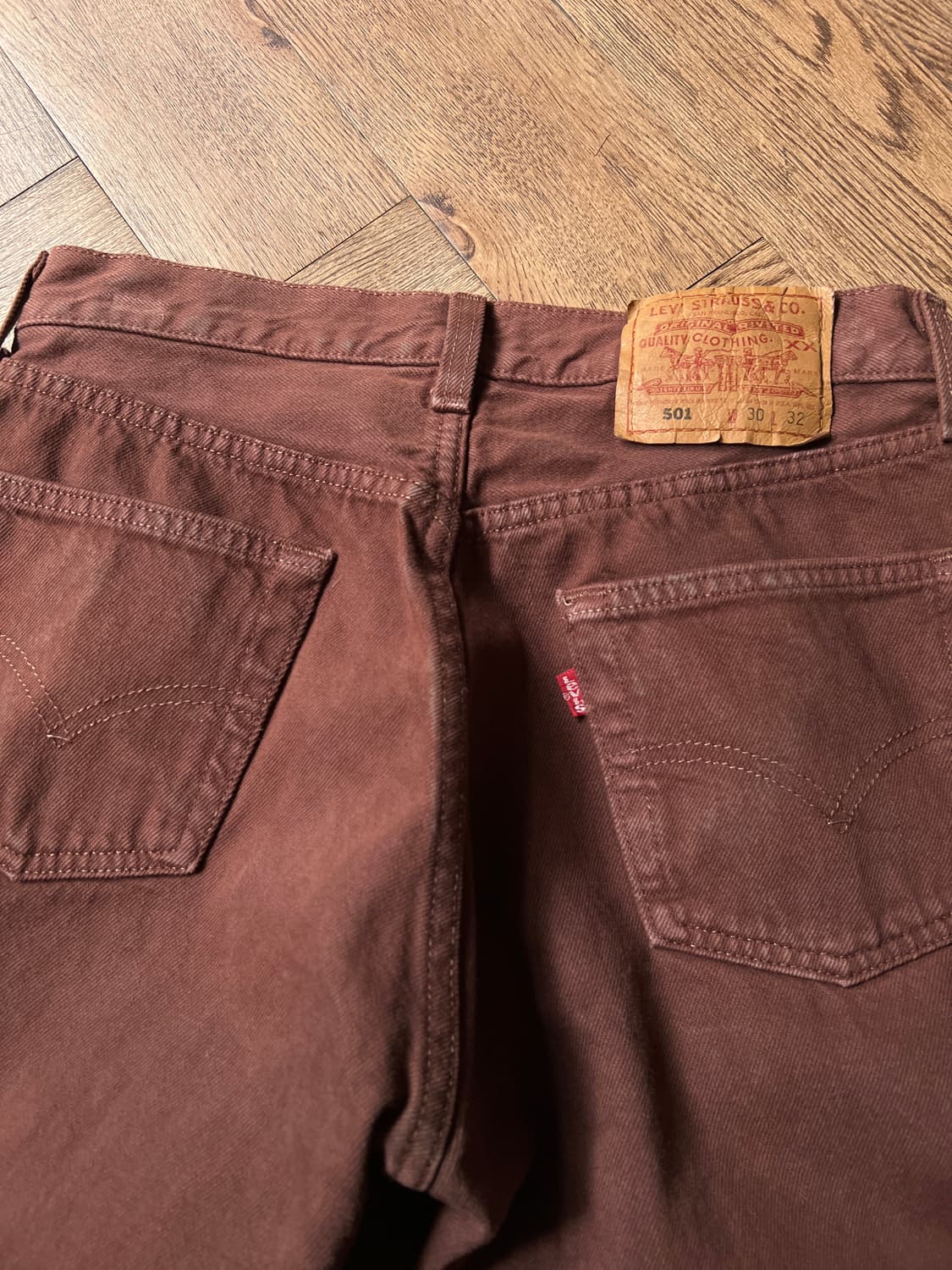 [30]90's 리바이스 501 USA Made 브라운 데님 팬츠 S15 상품이미지5