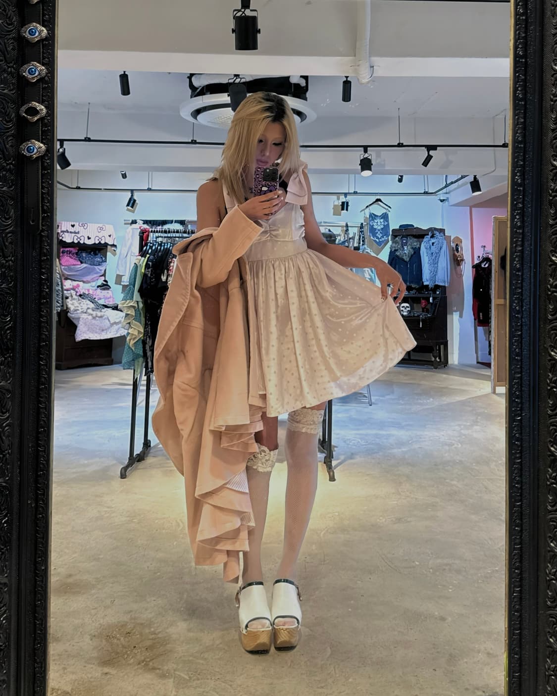 어깨 리본 포인트 도트 원피스 상품이미지6