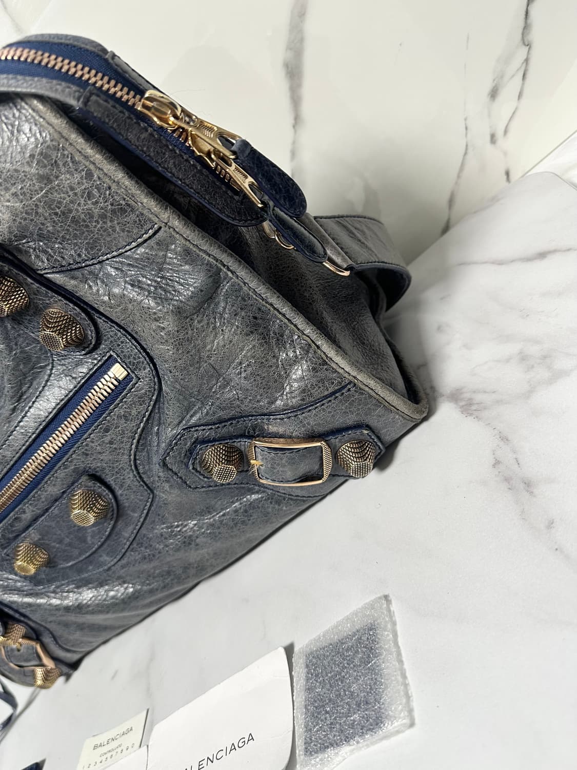 [A 정품] 발렌시아가 자이언트 시티 모터백 블루 카키그레이 상품이미지3