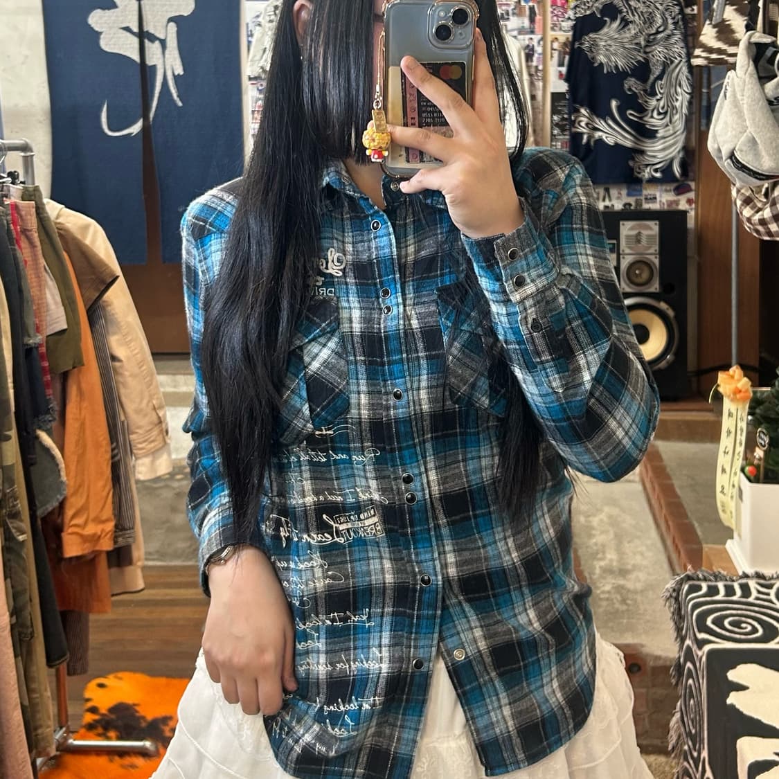 JPN 블루 체크 자수 셔츠 상품이미지2