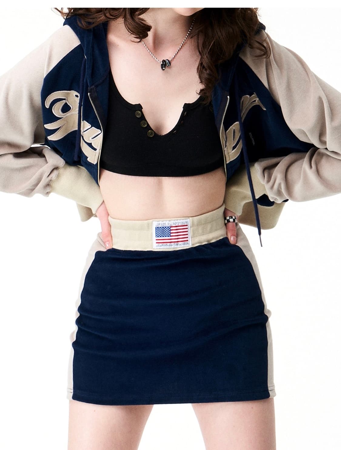 스컬프터 velour track skirt navy 상품이미지1