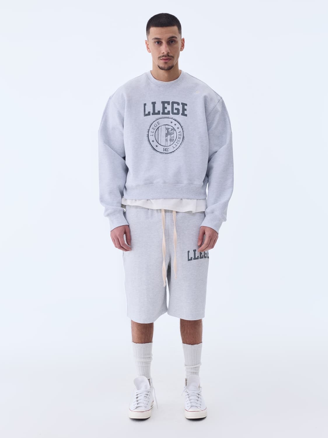 렉토 맨투맨 멜란지 그레이 유니섹스 공용 Recto LLEGE LOGO 상품이미지3