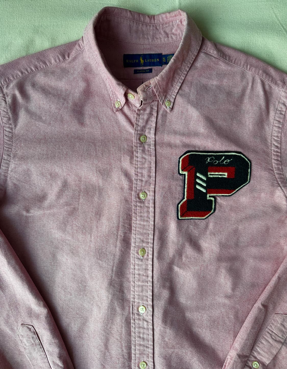 XL 폴로 P로고 와펜 옥스포드 셔츠 핑크 상품이미지3