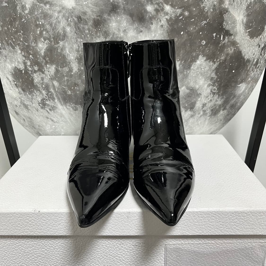 정품 35) 발렌시아가 블랙 페이턴트 슬래시 힐 부츠 225~230 상품이미지3