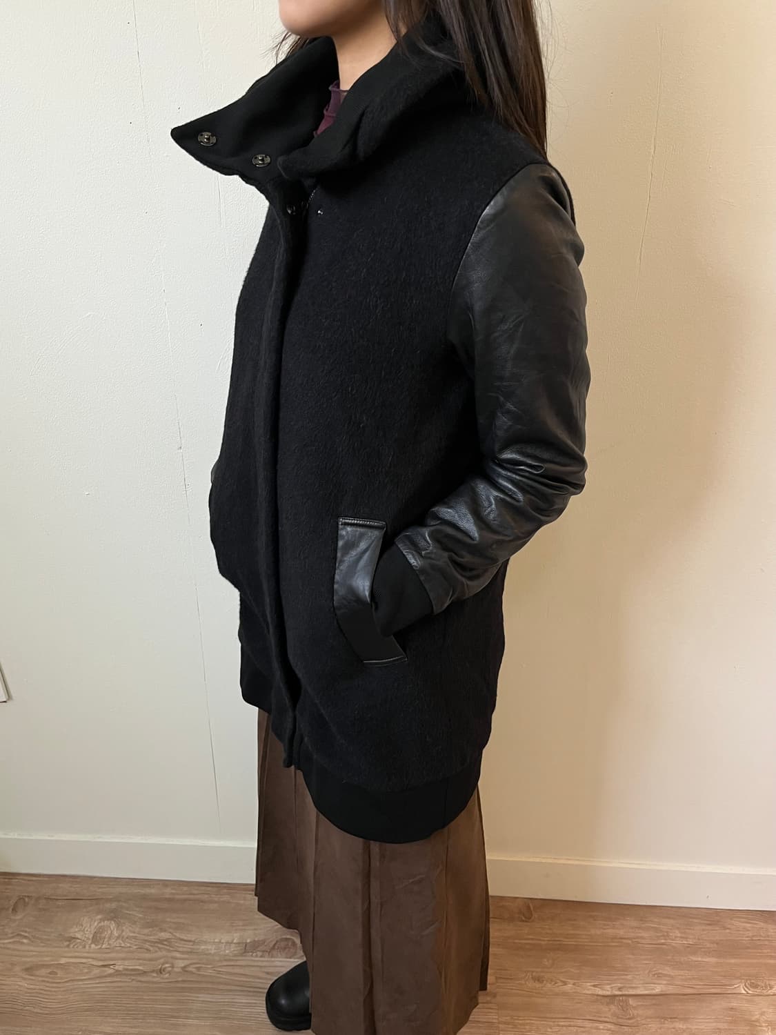 Gabardine K.T 셔링카라 램스킨 코트  상품이미지7