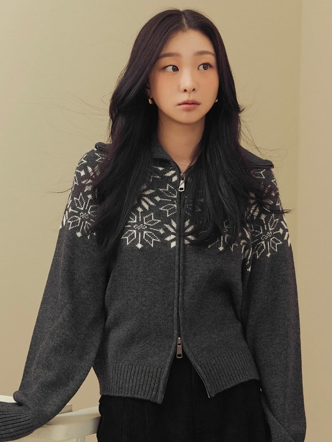 드파운드 자가드 패턴 울 집업 니트 가디건 F depound 상품이미지3