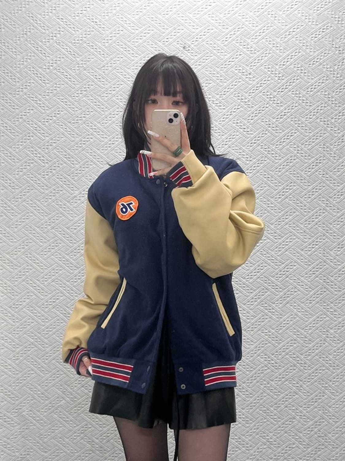 빈티지 76 올드스쿨 레트로 키치 레더 바시티 자켓 110 C10796 상품이미지1