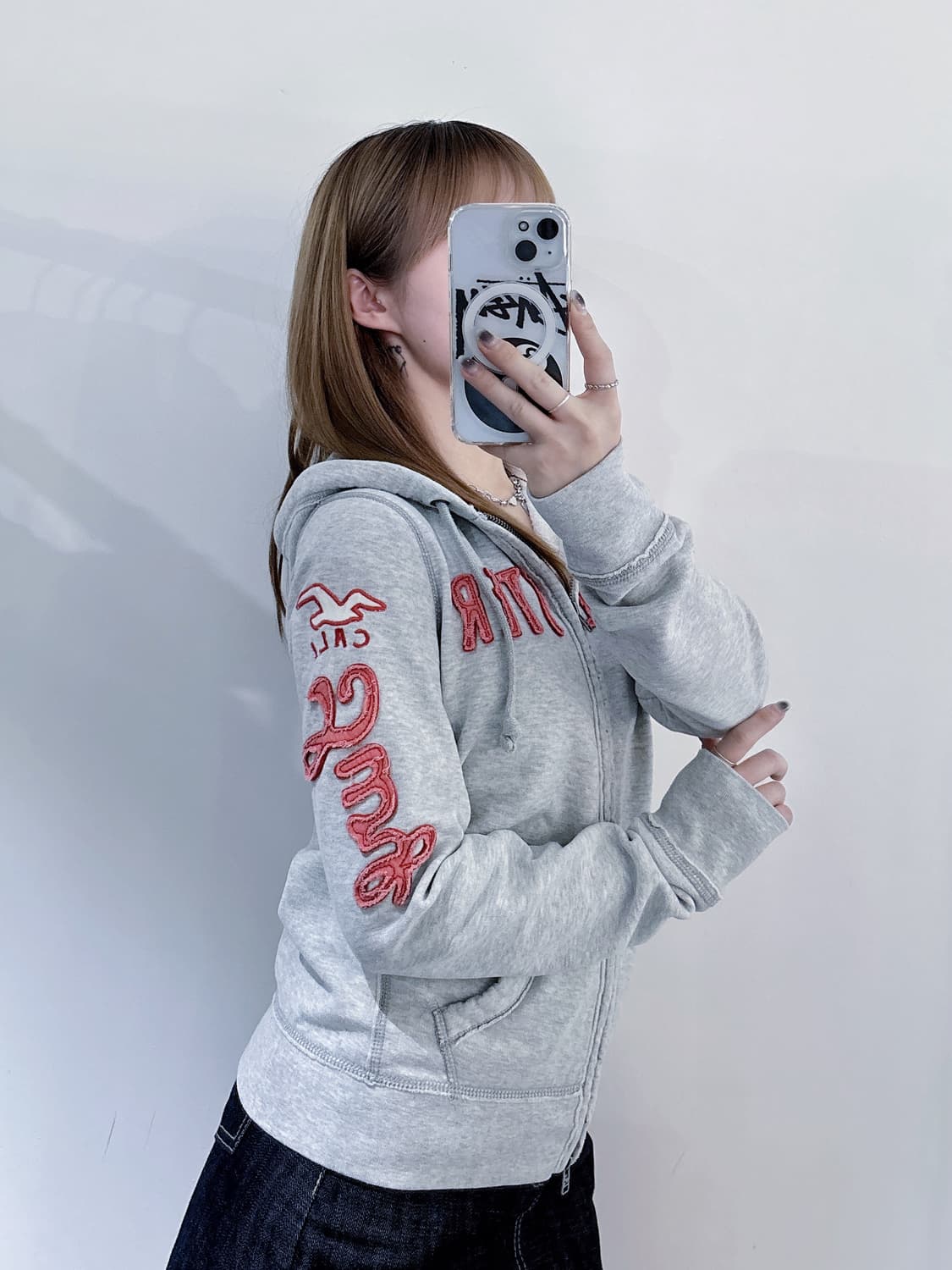 홀리스터 라이트그레이 빅로고 투웨이 후드집업 상품이미지3