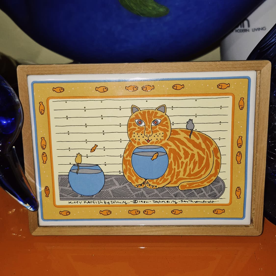 80s 미국 금붕어 고양이 타일 액자&트레이 상품이미지6