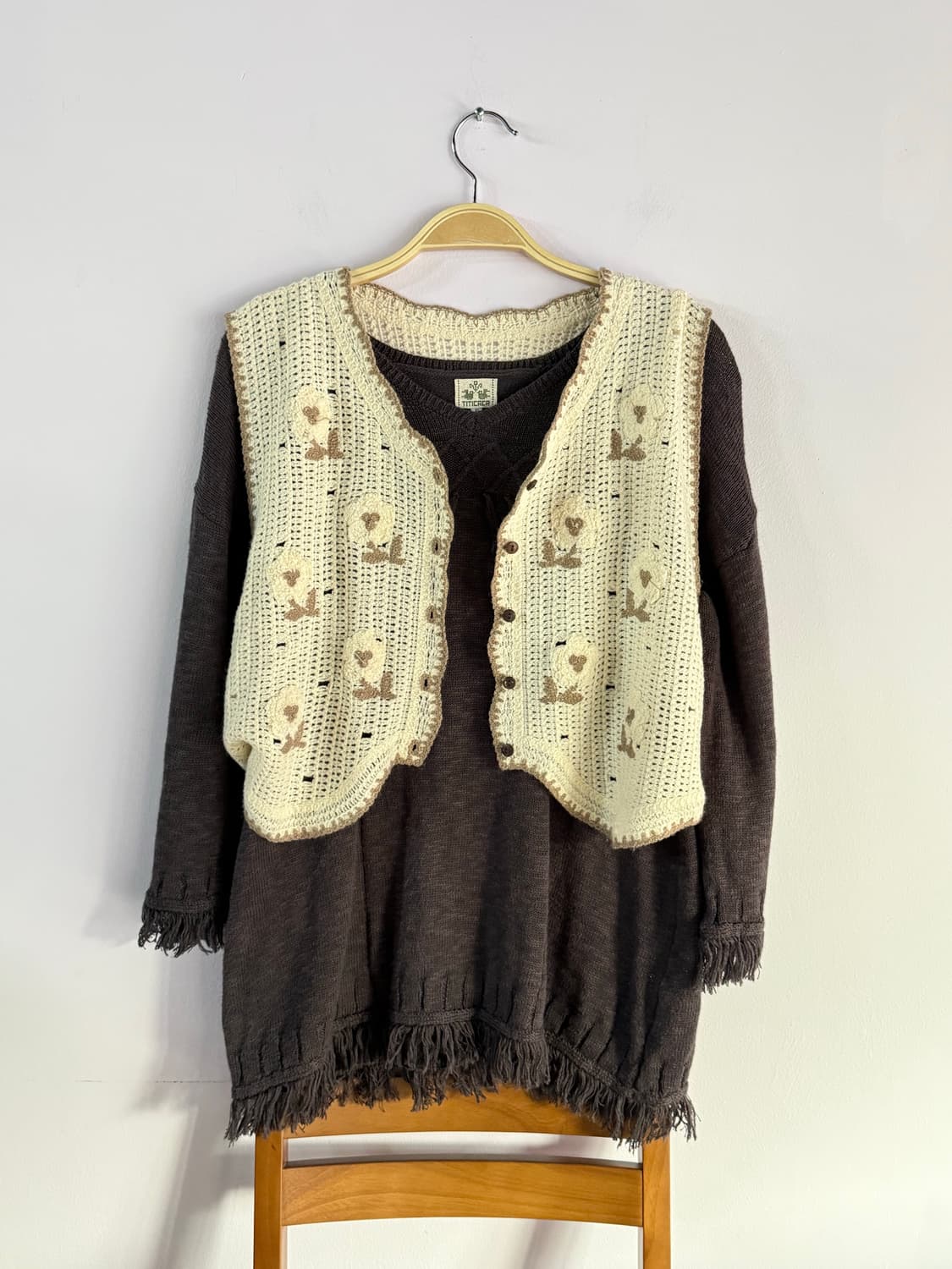 일본빈티지) 뜨개 꽃 조끼 상품이미지1