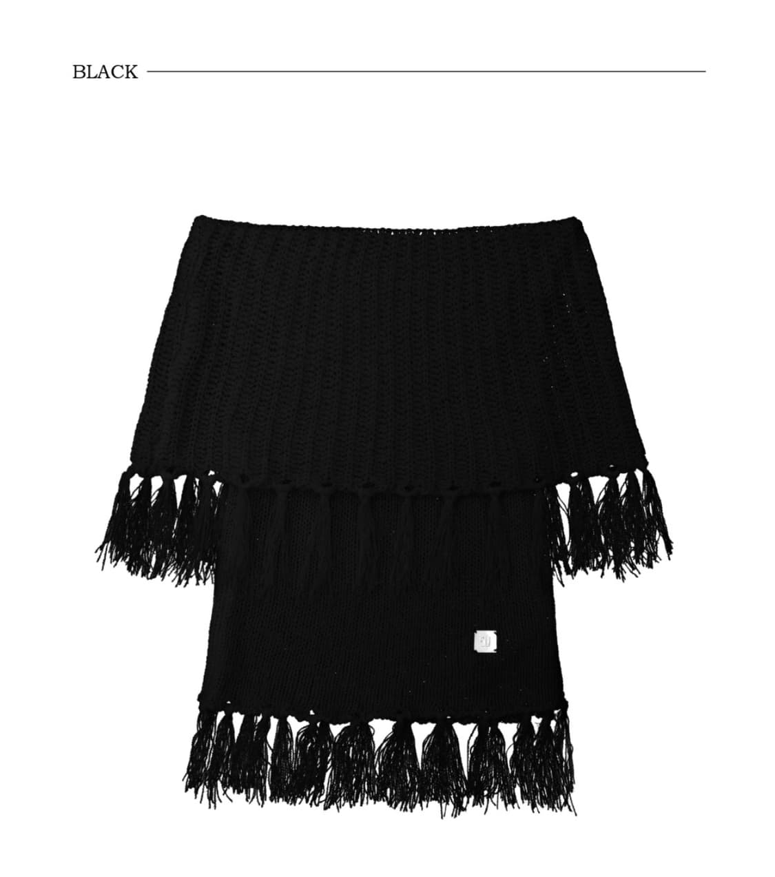 트리밍버드) Tassel Open Shoulder Knit BK F 상품이미지4