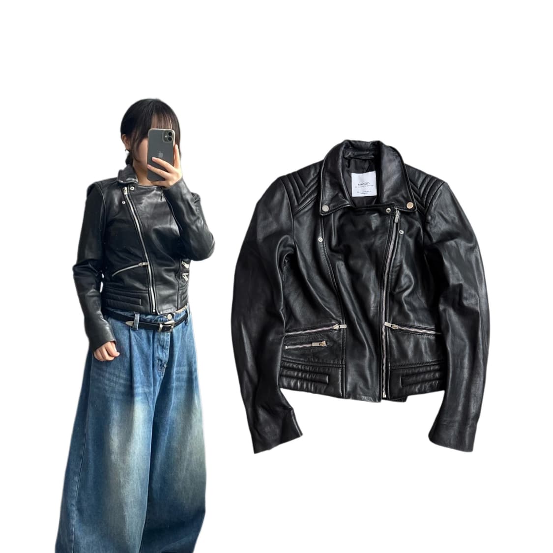 바이커 리얼레더 사선 라이더 양가죽 자켓 상품이미지1