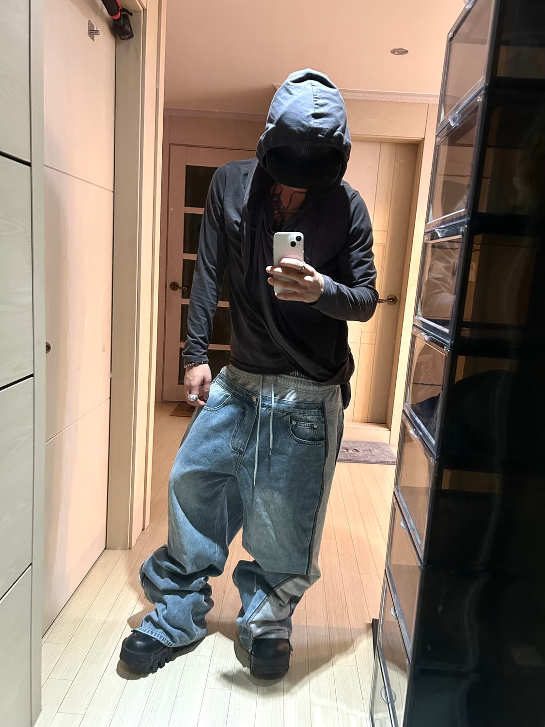 Cut Off Denim Layerd Wide Sweat Pants 상품이미지2