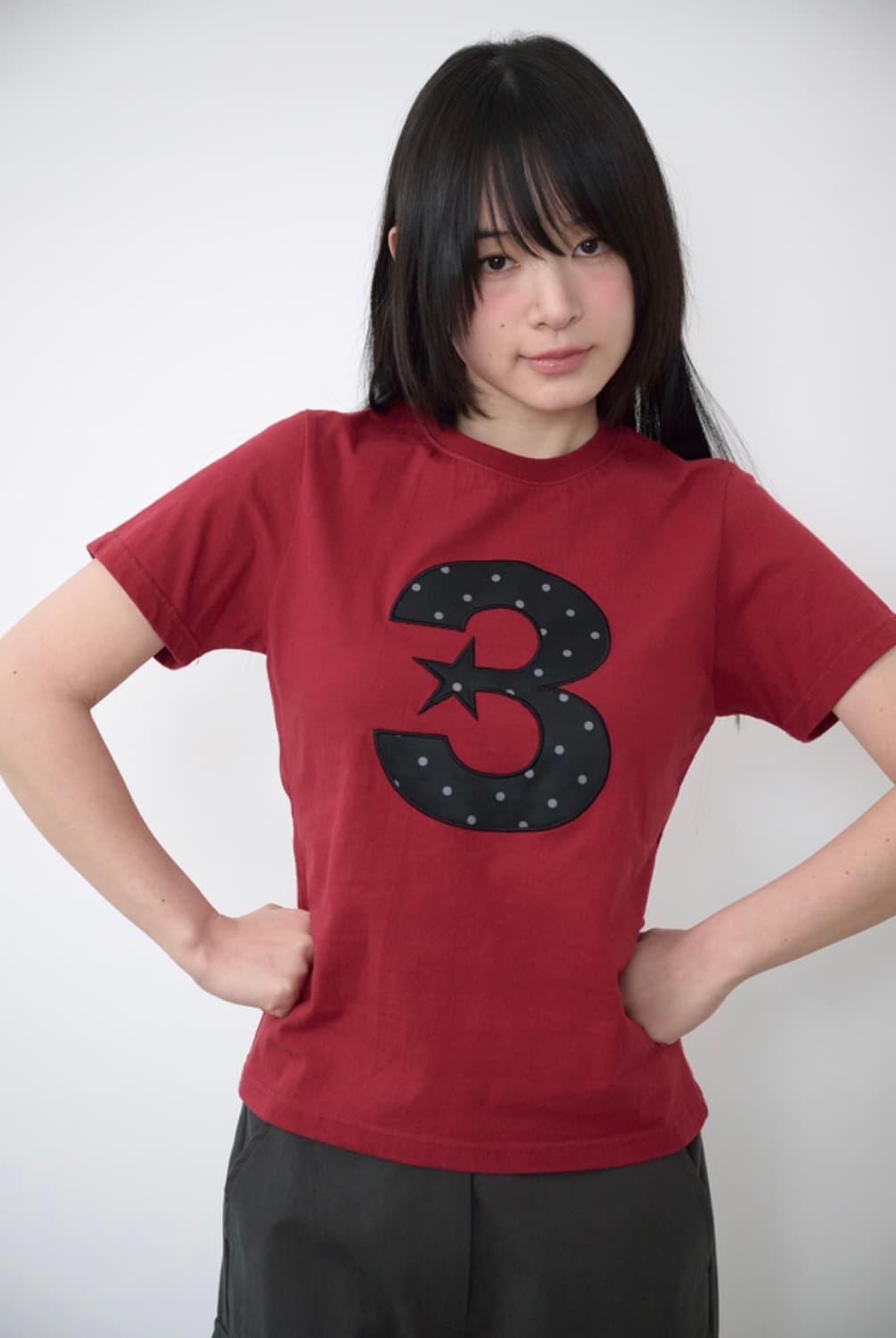 바우프 bauf 3 logo 로고 도트 슬림핏 티셔츠 레드 상품이미지3