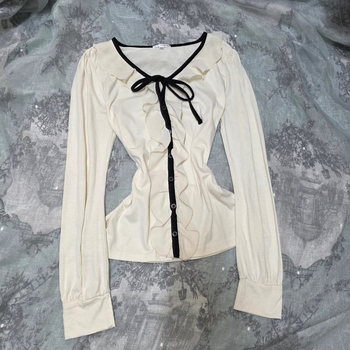 빈티지 고딕 화이트 리본 로걀 스커트  공겜여주 세트 갸루일브히메갸루 상품이미지2