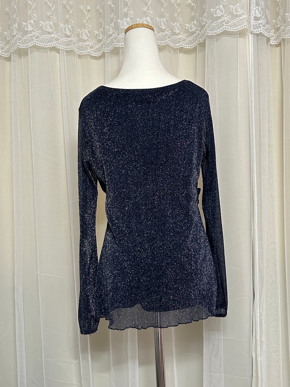 빈티지 시스루 글리터 쉬폰 오네갸루 탑 상품이미지3