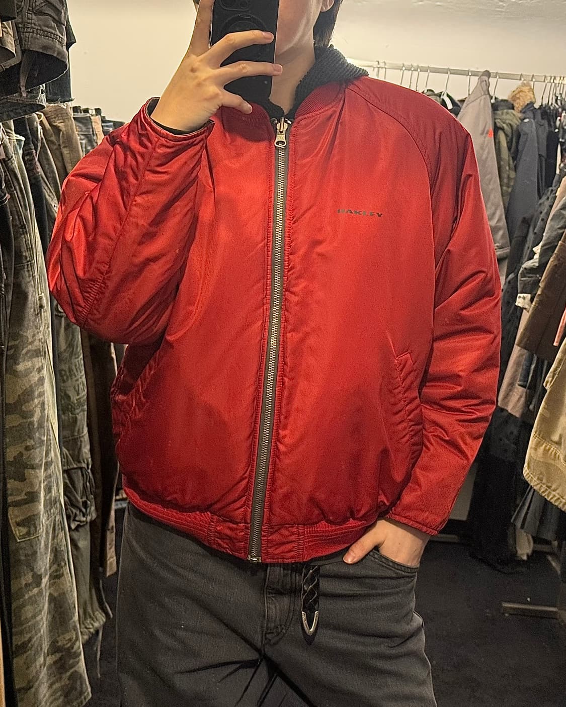 오클리 MA-1 항공 점퍼 배색 리버시블 블루종 봄버 레드 L 100 상품이미지2