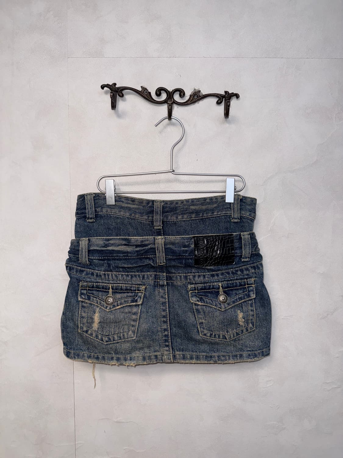 Washing double denim layered mini skirt 상품이미지3